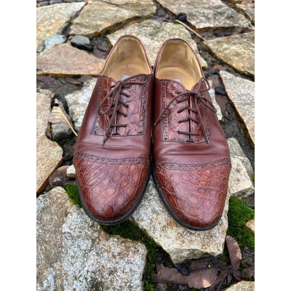 Mezlan Shoes Mens Size 10 Genuine Exotic Crocodile‎ Leather Cap Toe Oxford